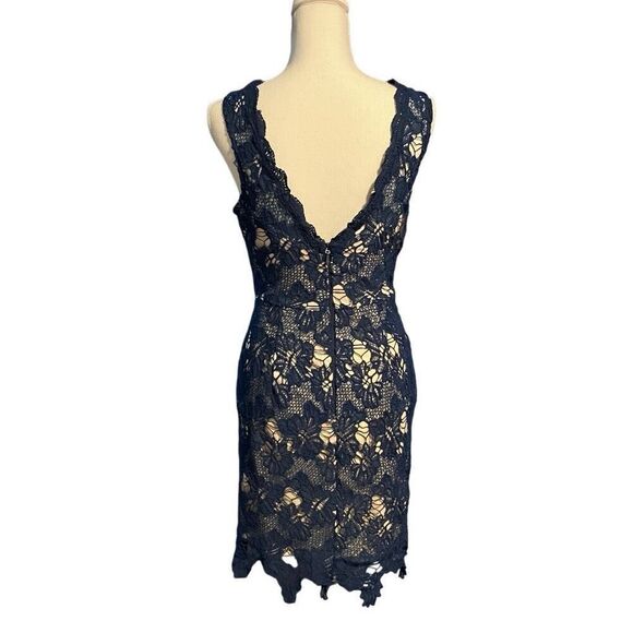 Soieblu Lace Floral Cocktail Knee Length Sheath Dress Blue Small - Picture 4 of 7